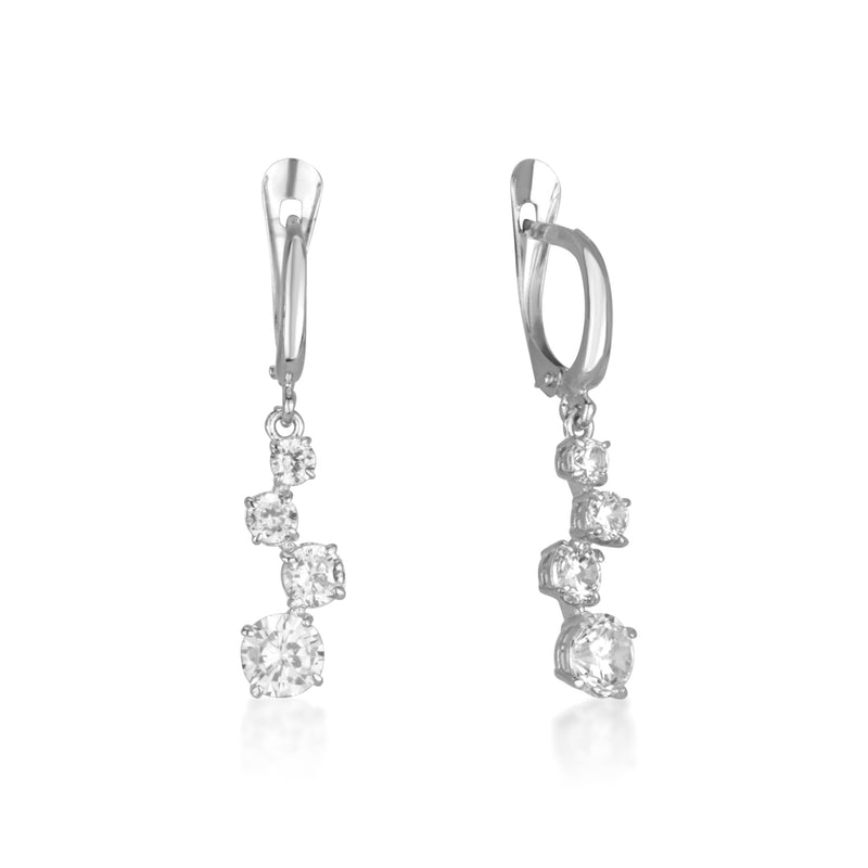 Sparkling white gold earrings - Four zircon stones
