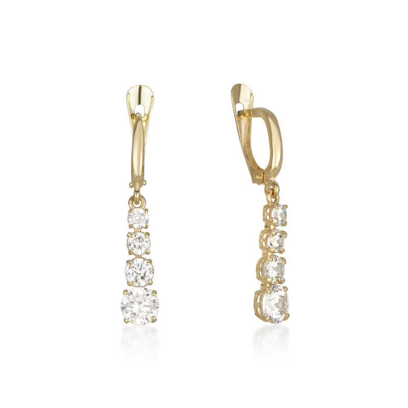 Sparkling yellow gold earrings - Four zircon stones