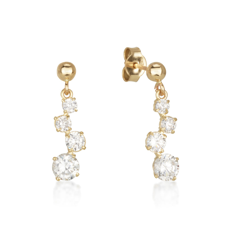 Sparkling yellow gold earrings - Four zircon stones