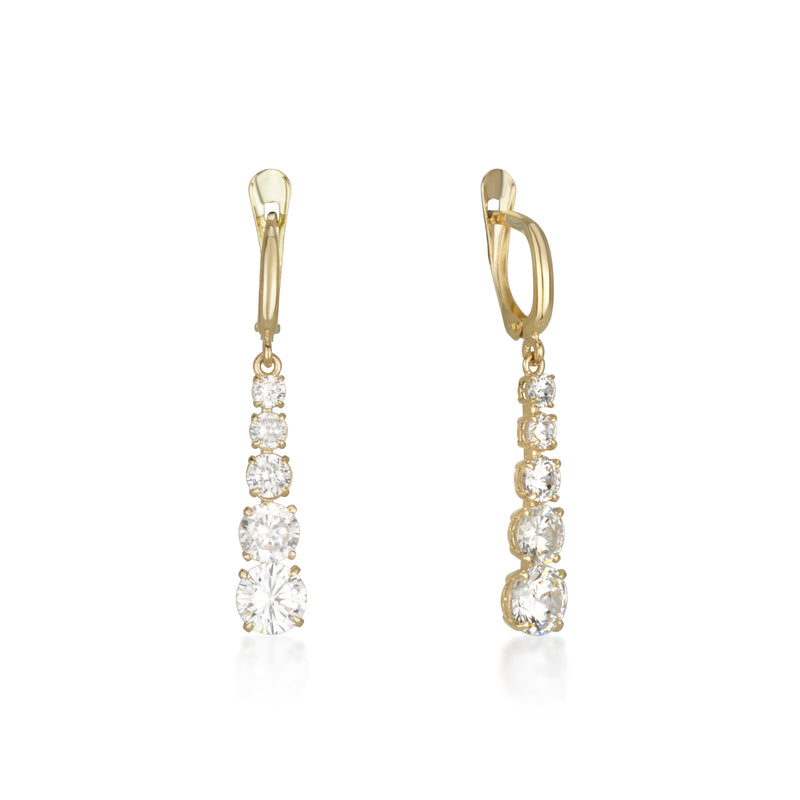 Sparkling yellow gold earrings - Five zircon stones