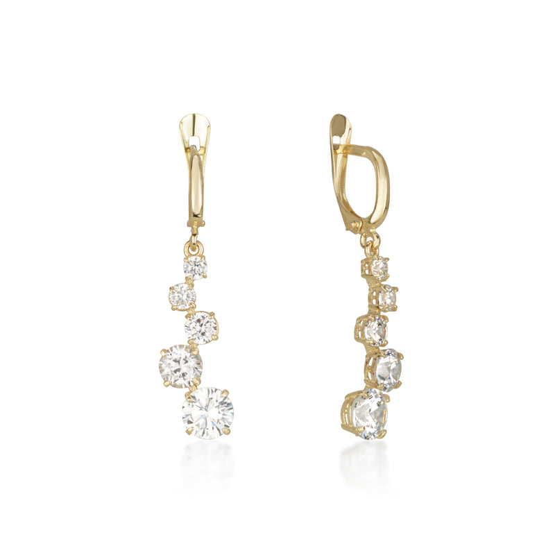 Sparkling yellow gold earrings - Five zircon stones