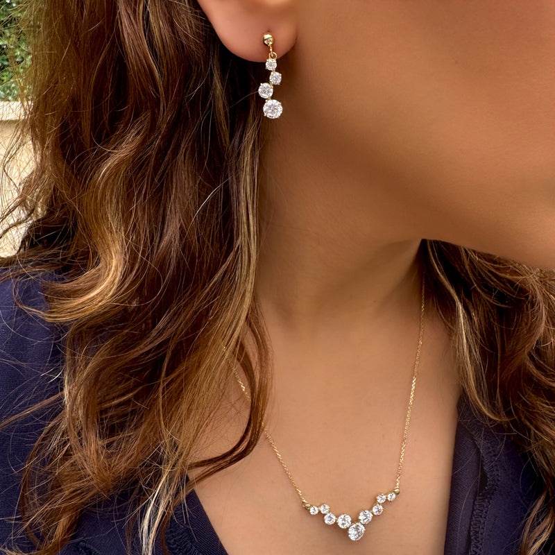 Sparkling yellow gold earrings - Four zircon stones