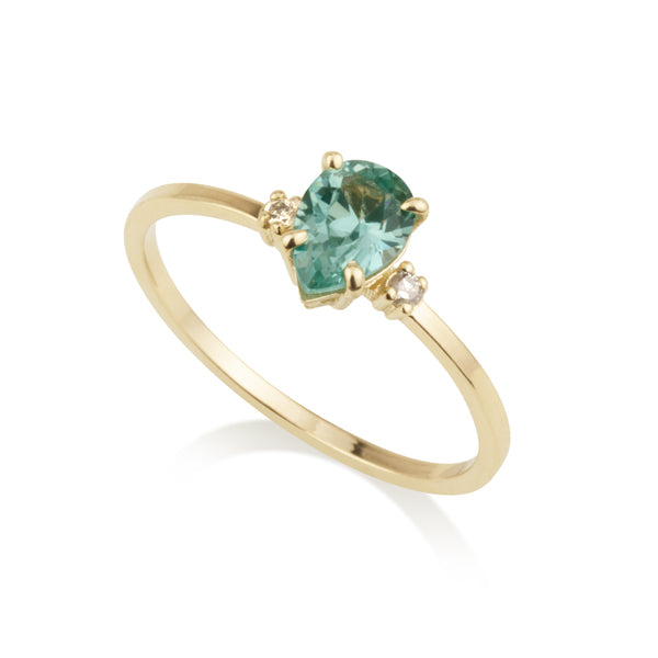 Diamond Drop Ring - Green Spinel