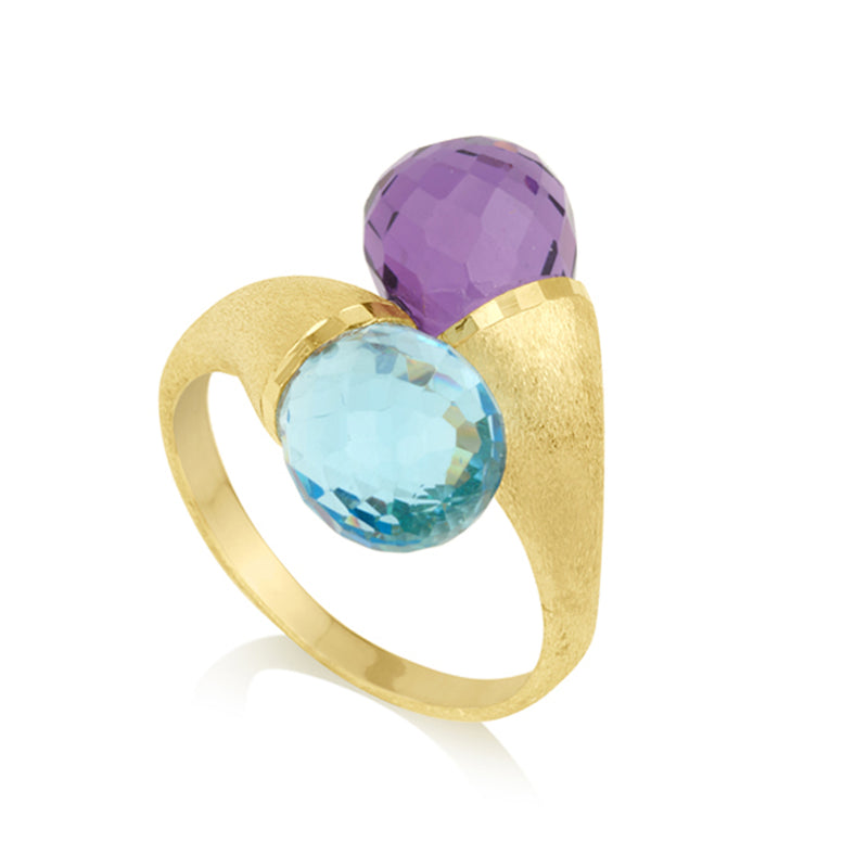 Anata - Ring Stalactite  Blue Topaz and Amethyst