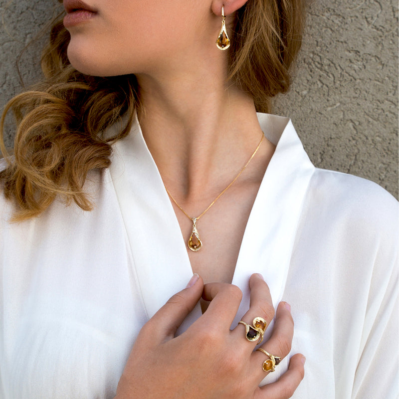 Jolanda Long Earrings - Citrine