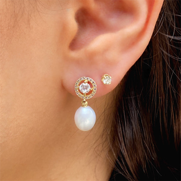 Pearl Earrings - zircons