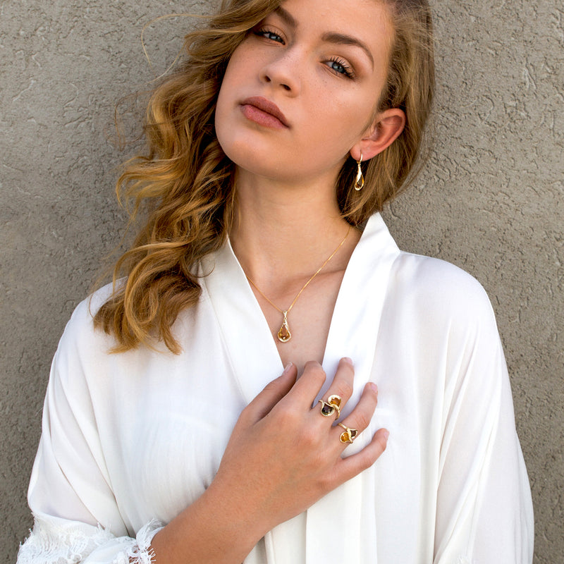 Jolanda Long Earrings - Citrine