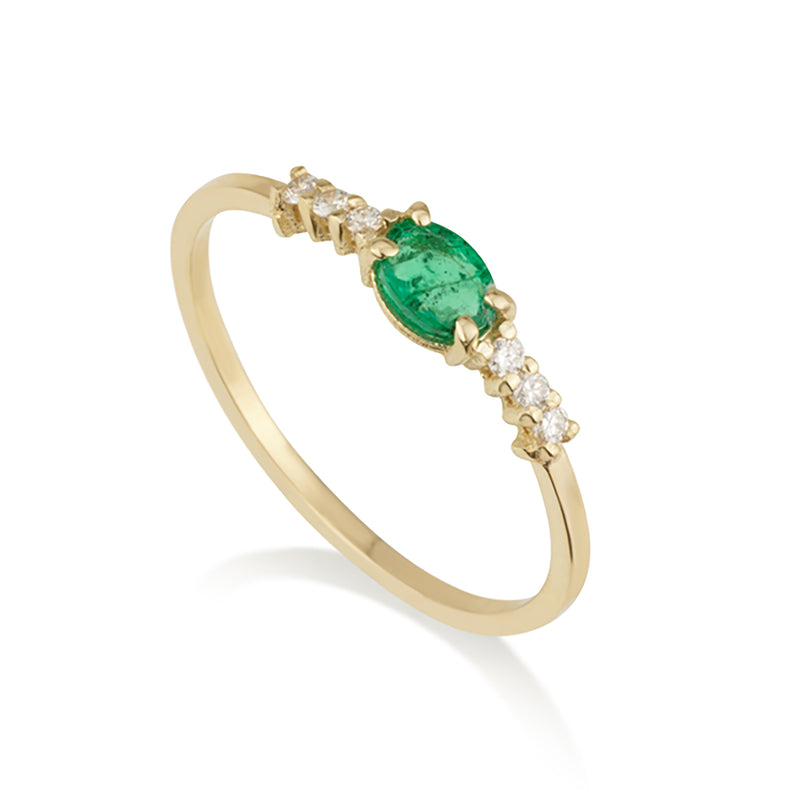 Diamond Oval Ring - Natural Emerald