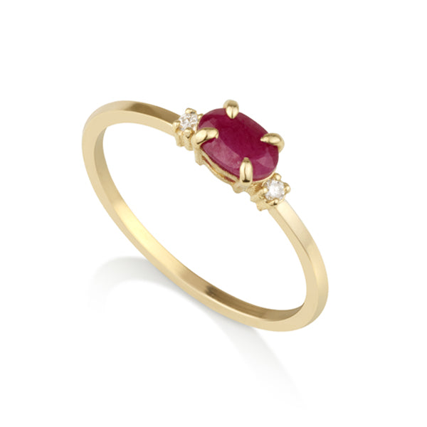 Diamond Oval Ring - Natural Ruby