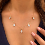 Sparkling yellow gold necklace - Five drop zircon stones