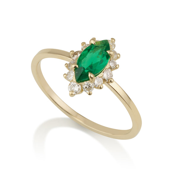 Diamond Marquise Ring - Laboratory Emerald