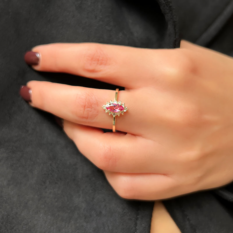 Diamond Marquise Ring - Pink Topaz