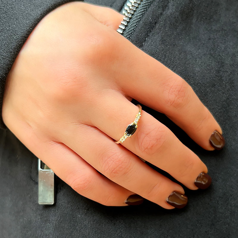 Diamond Oval Ring - Black Corundum