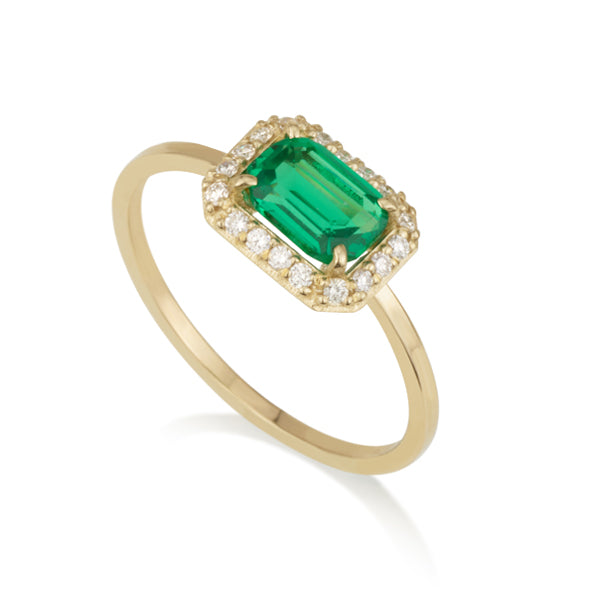 Diamond Octagon Ring - Laboratory Emerald