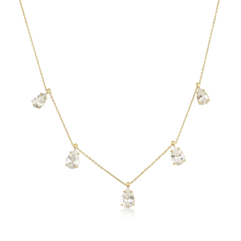 Sparkling yellow gold necklace - Five drop zircon stones