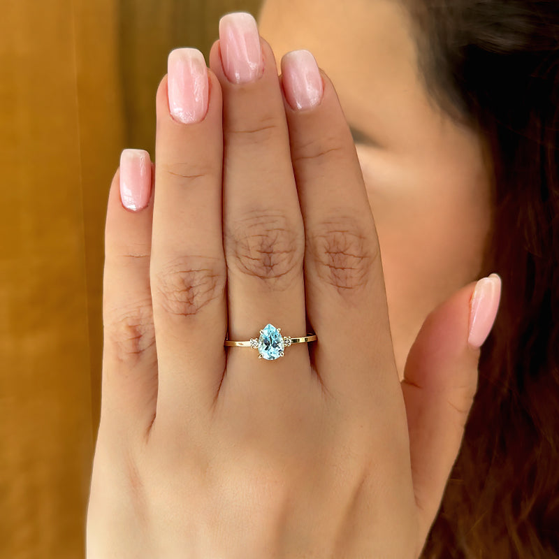 Diamond Drop Ring - Blue Topaz
