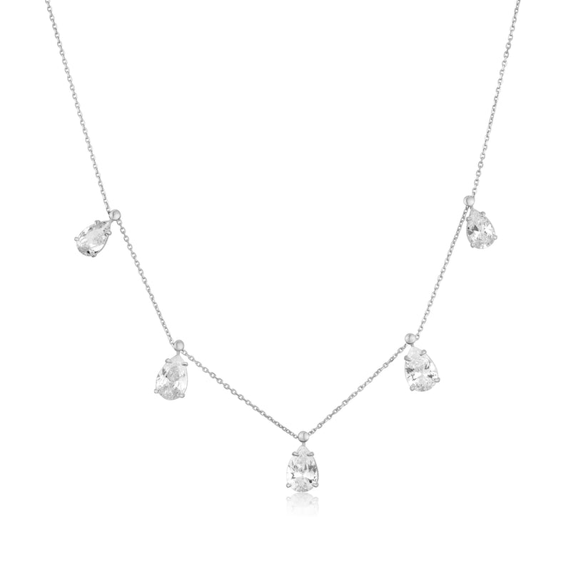 Sparkling white gold necklace - Five drop zircon stones