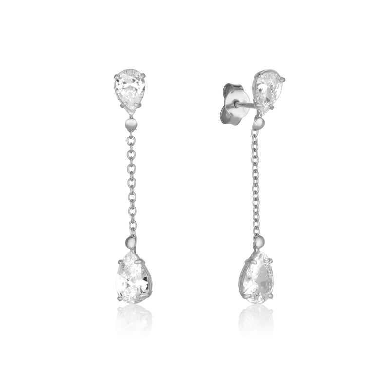 Sparkling white gold earrings - zircon stones