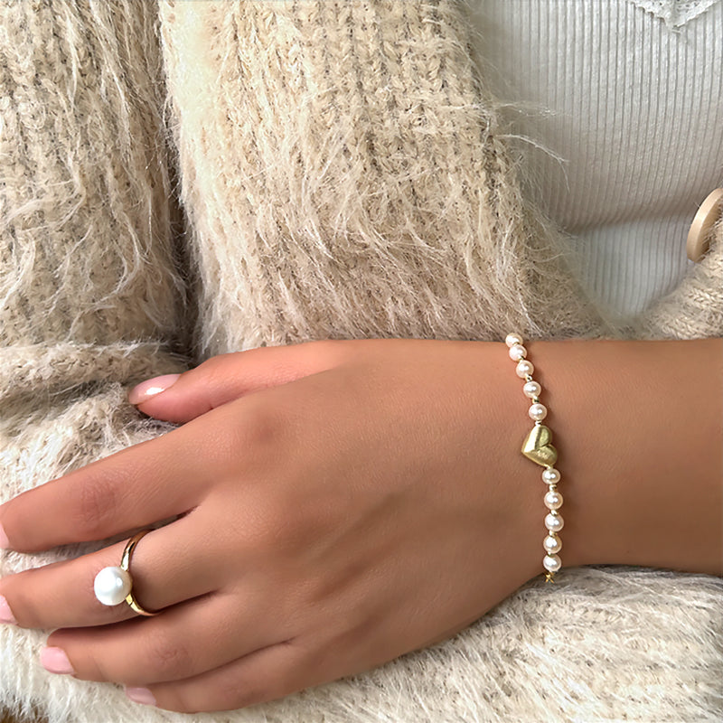 Heart Bracelet - Pearl with gold
