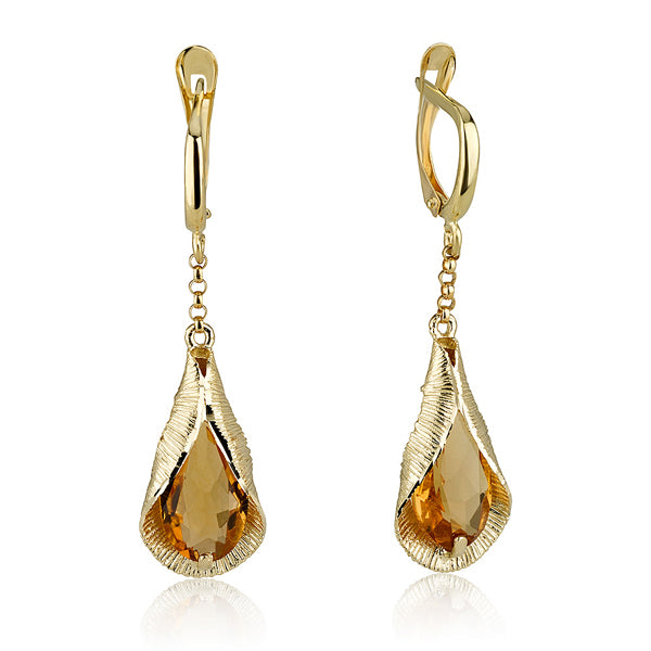 Jolanda Long Earrings - Citrine